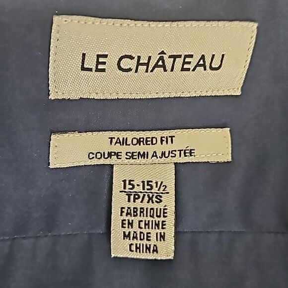 Le Chateau Men's Tailored Fit Button-Down Long Sleeves Shirt 15-15.5 XS Navy Blu - Picture 7 of 16